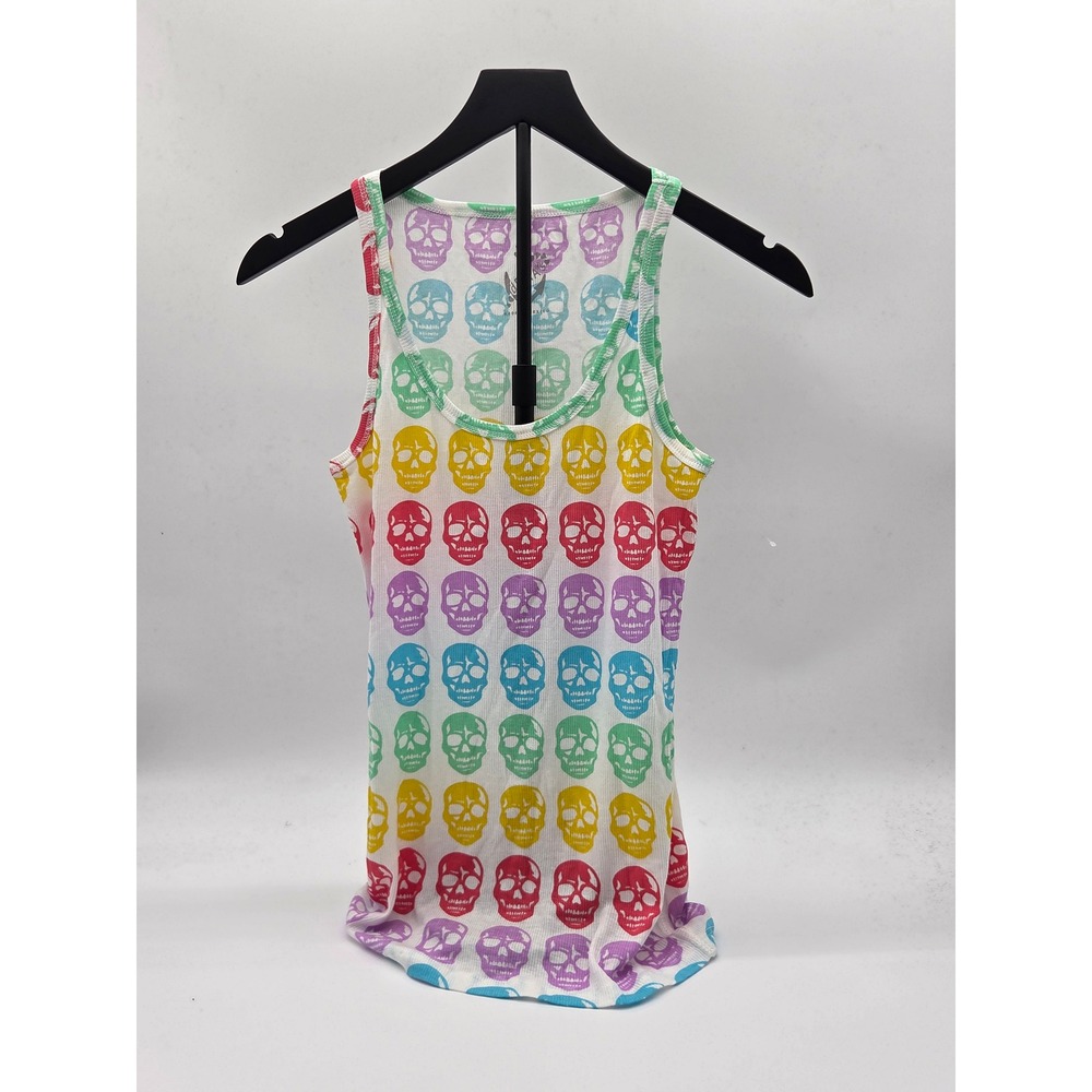 Delia's Rainbow Skull Print Tank Top Women's L Cotton Spandex 101-456
